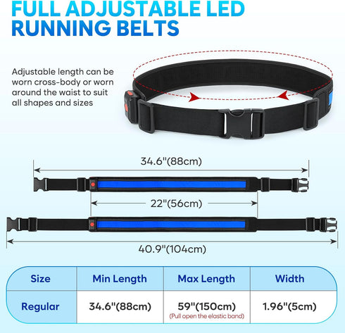 Illumifun LED Running Belt, USB Rechargeable Light Up Sash, High-Visibility Elastic Waistband for Nighttime Activities