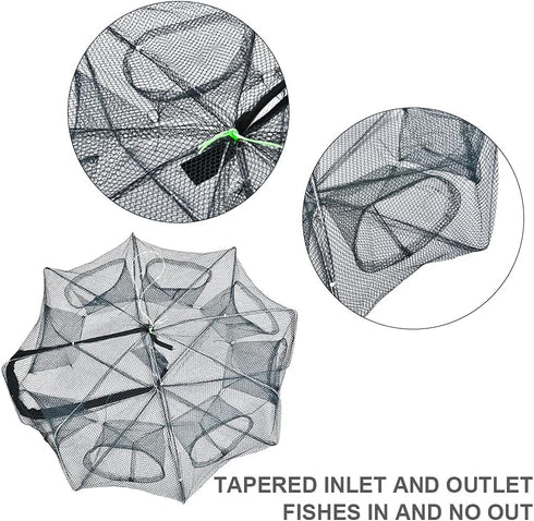 RiToEasysports Fish Net, Portable Collapsible Fishing Trap with Steel Wire Frame for Crab and Lobster, Perfect