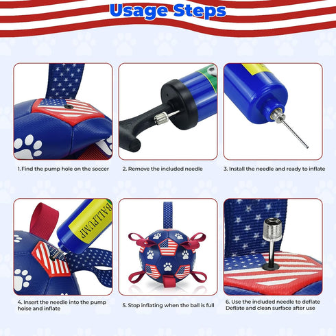 4th July Theme Soccer Ball Dog Toy, Interactive Play Balls for Tug of War, USA Independence Day for Small Medium Big