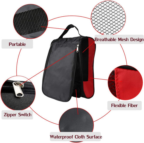Outdoor Golf Shoes Bags, Travel Shoes Bags Zippered Sport Shoes Bag (Red)