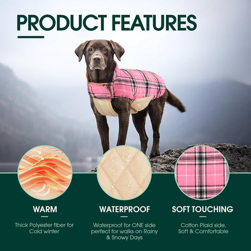 Kuoser Waterproof Dog Jacket, Pink XL, Adjustable Durable Coat for Extra Large Dogs