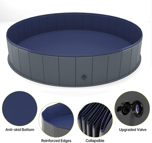 Niubya Foldable Dog Swimming Pool, Collapsible Hard Plastic Bath Tub for Pets, Indoor and Outdoor, 64 x 12 Inches