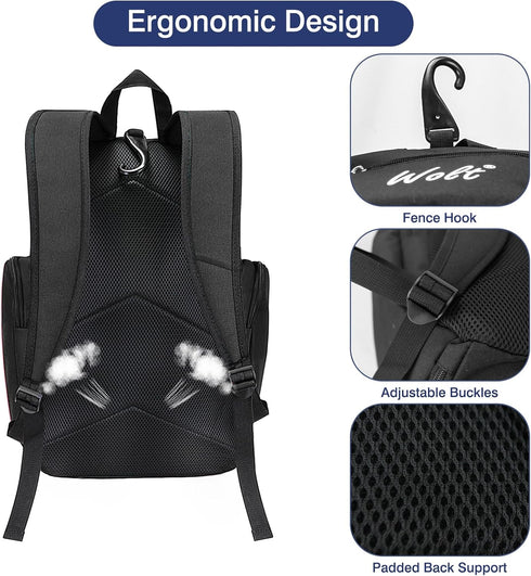 WOLT Baseball Bag Backpack for Youth and Adults, Multifunctional Softball Bag with Separate Helmet Compartment