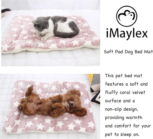 iMaylex Soft Pad Dog Bed Mat, Thicken Warm Reversible Fluffy Pet Sleeping Mattress, Star Pattern, Cameo Brown, Large