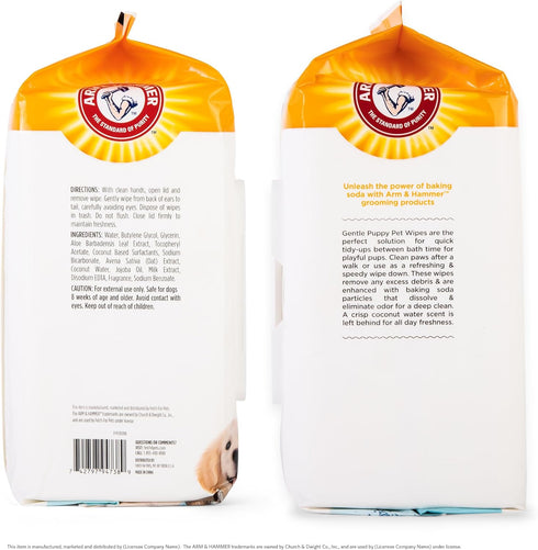 Arm & Hammer Gentle Puppy Bath Wipes, Coconut Water, 100 Count Pack of Pet Wipes