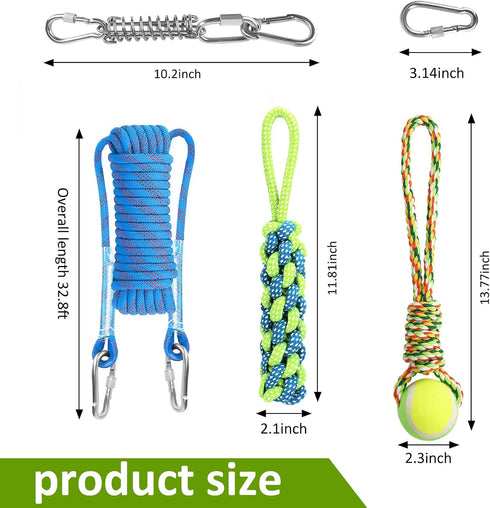 Tree Tugger Dog Toy, Retractable Dog Bungee Tug Toy, Tether Tug Outdoor Dog Toy, Interactive Tether Tug of War Toy with 32.8 ft Rope, Spring Pole Kit, 2 Chew Rope Toys for Pitbull Medium, Large Dog