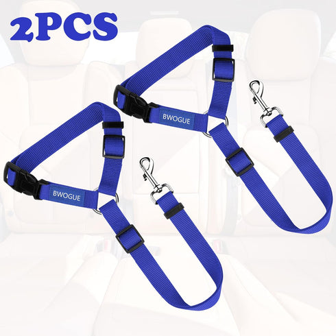 BWOGUE 2 Packs Dog Cat Safety Seat Belt Strap - Adjustable Nylon Fabric Restraints for Vehicle