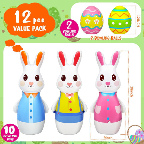 12 28 Inch Set 10 2 Shappy Pcs Giant Inflatable Easter Bunny Bowling with Egg, Inflatable Easter Game for Kids Adults