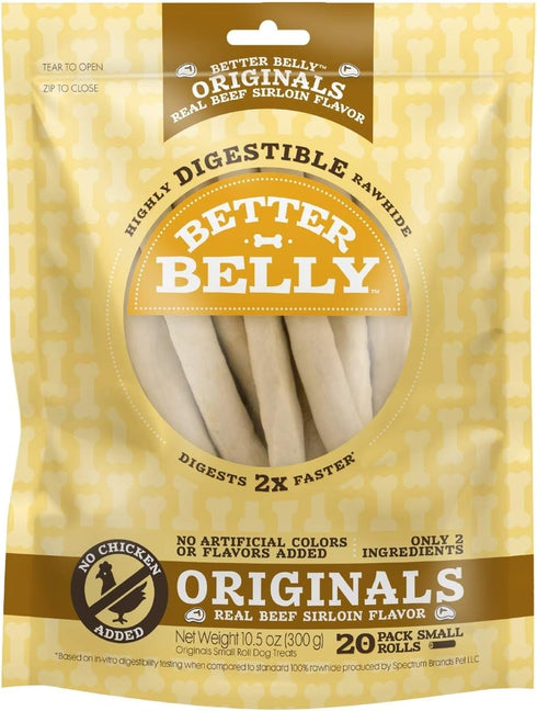 Better Belly Originals, Real Beef Sirloin Flavor, Small Rolls, Dog Chews, 20Count