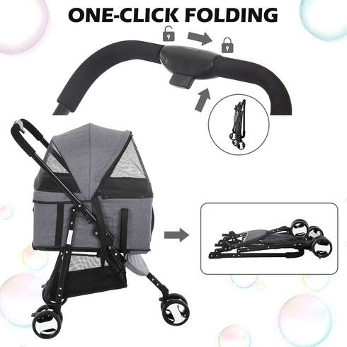 3-in-1 3 Dog Stroller Pet Stroller Folding Cat Strollers for Small/Medium Dogs with Detachable Carrier, Wheels Puppy