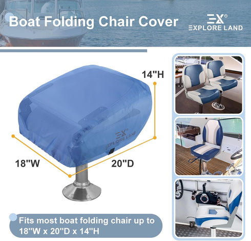 600D 18W 20D 14H inch, Explore Land Boat Folding Seat Cover - Waterproof Heavy Duty Boat Folding Chair Cover - x x Blue