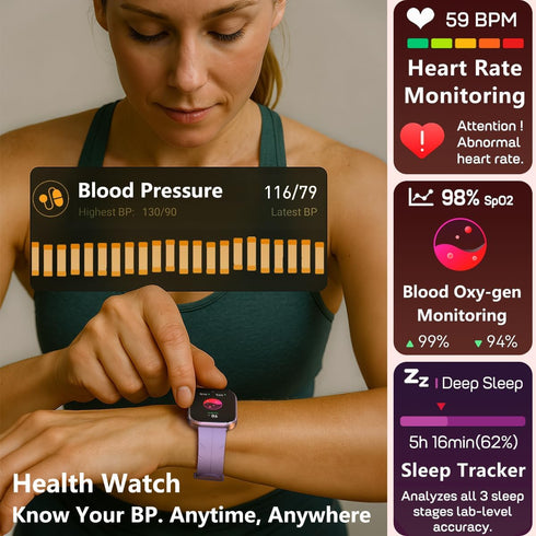 MorePro 24/7 120+ Fitness Tracker with Heart Rate & Blood Pressure Monitor, Smart Watch with Blood Oxy-gen, Sleep
