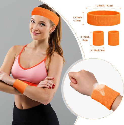 Set 80s 90s Neon Sweatbands for Women Tennis Wristbands Cotton Terry Cloth Sports Athletic Sweat Bands for Running Gym