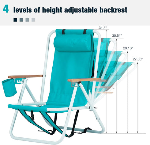 Volowoo Backpack Chair,4 Backpack Beach Chairs for Adults,Folding Beach Chair, Folding Heavy Duty Camping Position