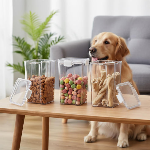 Lolytama 3Pack Pet Food Storage Containers, Airtight Dog Food Storage Container with Locking Clips, Dog Treat Container