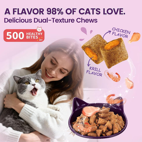 10 1 500 3s, Taurine for Cats Vitamins Treats, in Cat Multivitamin with Fish Oil - Crunchy & Creamy Chews Supports