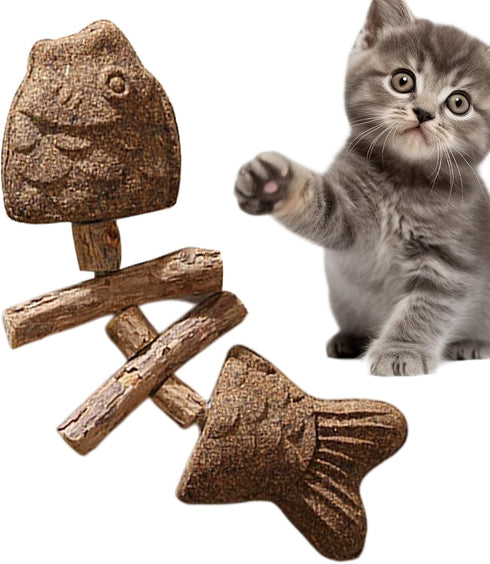Generic Cat Teething Toy - Interactive Kitten Chew Toy for Indoor Outdoor Play, Fish Bone Wooden Teether | Relaxation