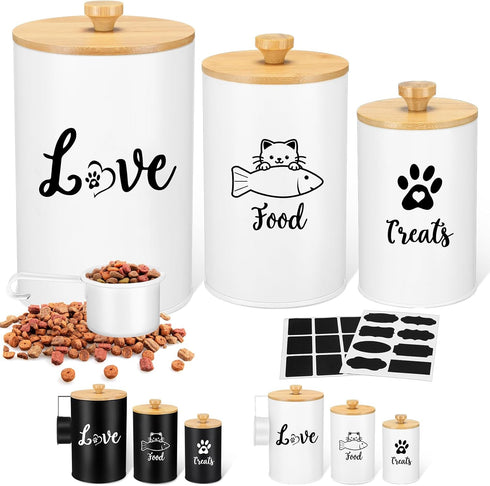 Reallnaive Metal Airtight Cat Treat Container Set of 3 with Bamboo Lids and