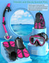 Snorkel Set with Fins for Adults, Snorkeling Gear Combo Set with Dry Top Snorkel Mask & Travel Bag