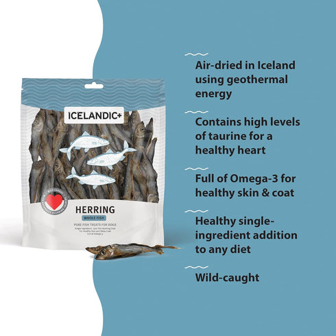 Icelandic+ Whole Fish Herring Dog Treats, 9oz Bag, Pure Wild-Caught & Air-Dried, Single Ingredient Snack