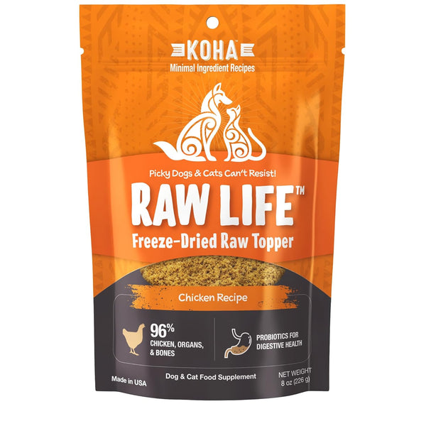 KOHA Raw Life Freeze-Dried Raw Topper Chicken: High Protein Meal Topper for Dogs and Cats, 8oz Bag for Picky Eaters
