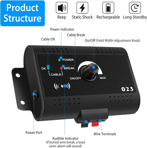 Electric Dog Fence System, Covers up to 1.2 Acre, 2 Adjustable Waterproof Collars with 984 Feet Wire for All Dog Sizes