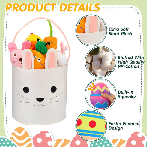 12 Pcs Easter Basket Playset, Easter Dog Toys, Plush Easter Eggs Bunny Shape Stuffed Dog Toy