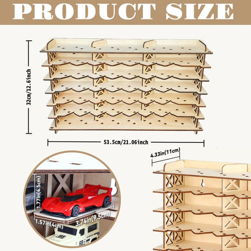 MUOUM 56 1/64 Wood Toy Car Display Rack, Holds Diecast Cars Model Car Display Case Scale Toy Cars Organizer