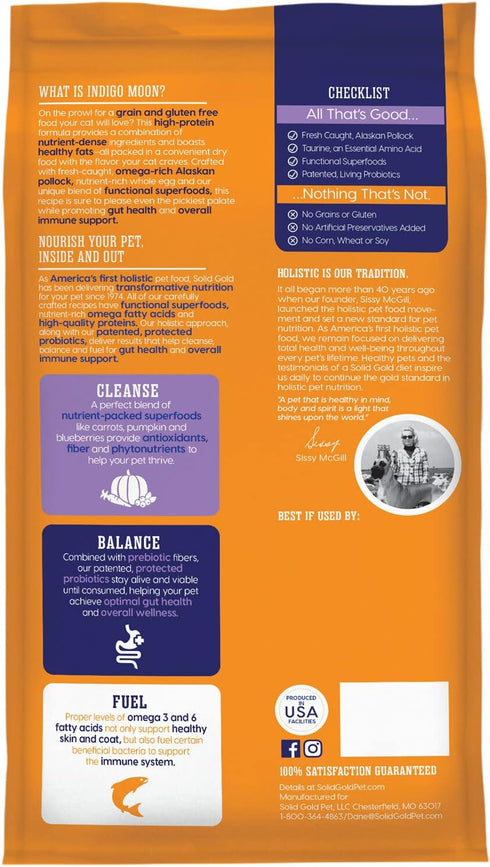Solid Gold High Protein Dry Cat Food - Indigo Moon with Digestive Probiotics, Grain & Gluten Free, 3 lb