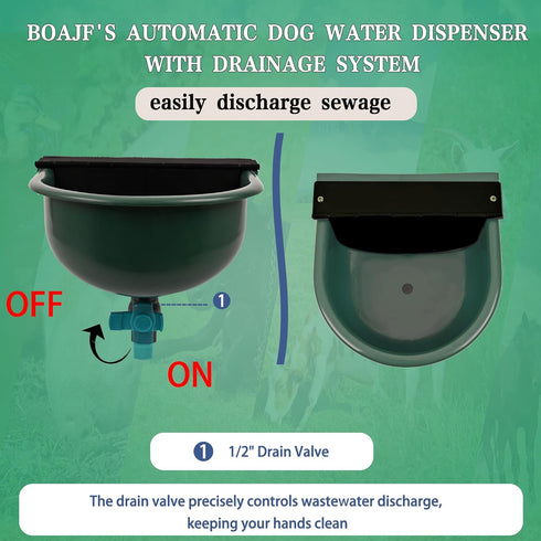 boajf 1 Automatic Dog Water Dispenser with Drain Valve, Gallon Outdoor Auto Water Dog Bowl with Float Valve, Automatic