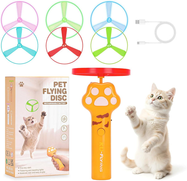 AGIFTMIND Cat Fetch Toy, Rechargeable Flying Disc Launcher with 6 Flying Discs, Cat