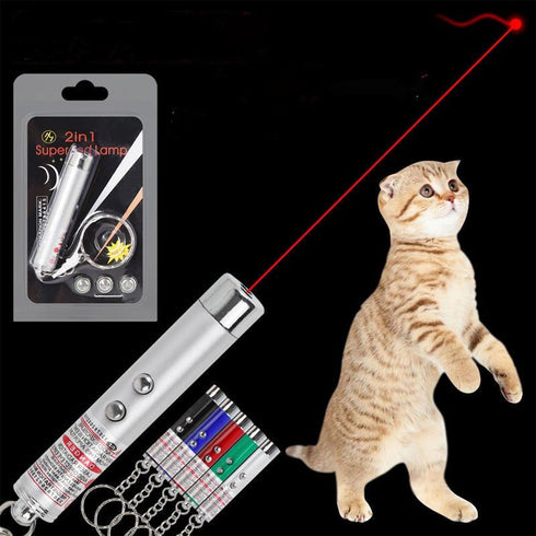 6PCS Cat Toy Mini Red Laser Pointer with Keychain - Interactive Training Tools White LED Torch Light