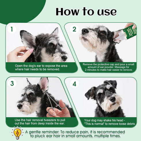 30g 5.5" Dog Ear Plucking Powder & Hair Removal Tool Kit Dog Ear Powder for Hair Removal, Hemostat Ear Hair Removal