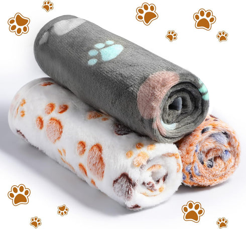 12 Pieces Pet Blanket, Soft Fleece Dog Fluffy Warm Felt Throw, Cute Paw Print Puppy Kitten Sleep Mat Covers (Dark Gray,