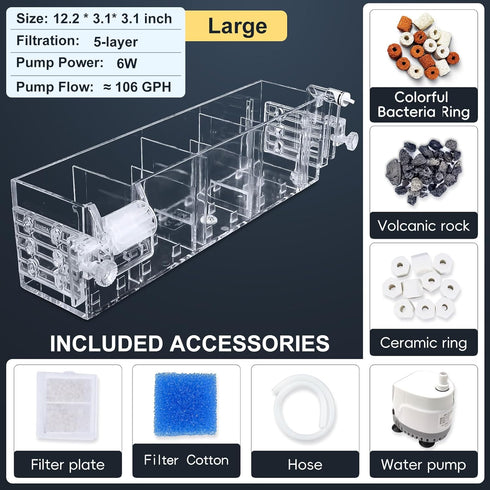 Premium Multi-Layer Aquarium Filter for 20-30 Gallon Fish Tanks, Low-Noise Operation, Oxygenating Water Wheel