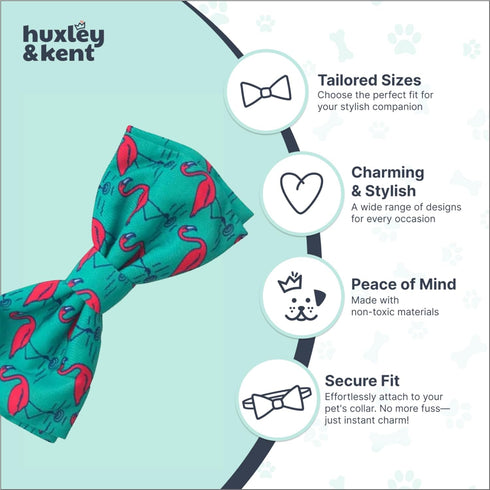 Huxley & Kent Pet Bow Tie for Dogs & Cats - Adjustable Collar Accessory for Holidays & Celebrations, Flamingo, Small