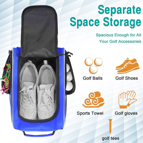 Wolt Golf Shoe Bag for Travel, Zippered Carrier Bags with Ventilation & Double Outside Pocket for Accessories (Blue)