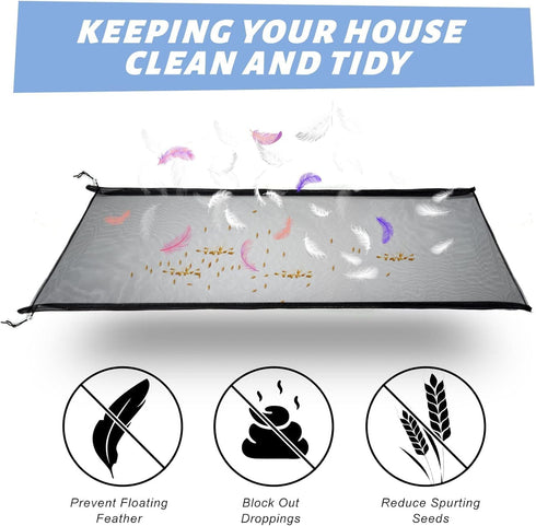 Adjustable Bird Cage Netting Seed Catcher, Large Soft Breathable Mesh for Indoor Round Square Cages (Circumference