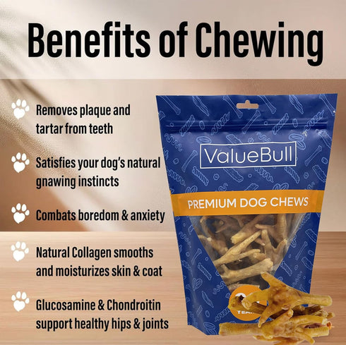 25 Count ValueBull Chicken Feet for Dogs, Large, - All Natural Dog Chew, Hip and Joint Chew, Single Ingredient Dog