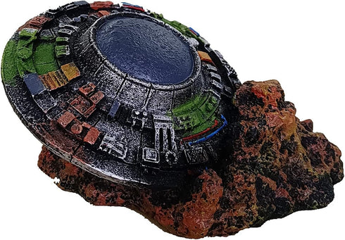 Creative UFO Aquarium Decorations - Medium Fish Tank Decor Aquatics Cave for Micro Flying Saucer Landscaping