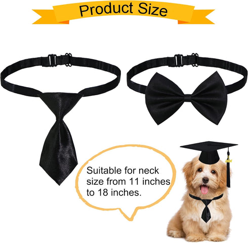Dog Graduation Outfit - Adjustable Graduation Cap with Black Tassels 2023 Charm, Necktie and Bow Tie Collar for Dogs
