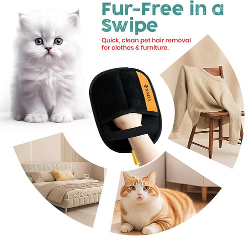 NAVZA 2PCS 2 Pet Hair Removal Glove Kit Electrostatic Pet Hair Remover Glove for Dog & Cat, Upgraded Reusable Magic