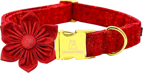 Lionheart Glory Christmas Dog Collar with Flower, Adjustable Soft Pink Collar for Large Dogs, Girl or Boy Pet Gift