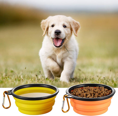 ME.FAN Collapsible Dog Bowl, Portable Silicone Travel Bowl (12oz) with Carabiners for Pet Food and Water