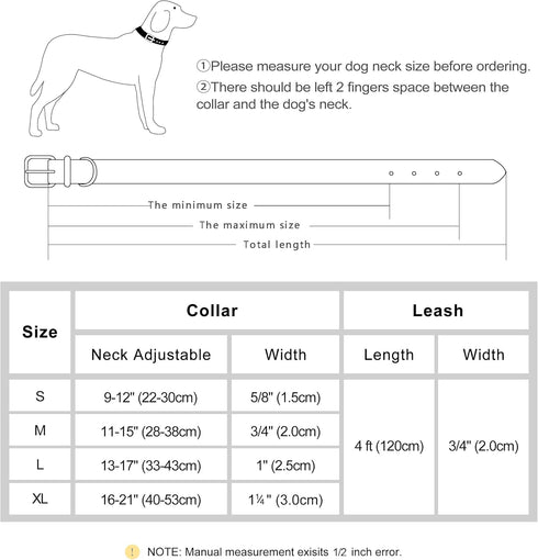 Beirui Soft Padded Leather Dog Collar and Leash Set - Heavy Duty with Metal Buckle, Breathable Collars for Small Medium