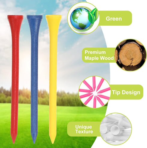 Vinsot 500 Pack Golf Tees, 3-1/4 Inch Colored Wood Golf Tees for Men, Women, Kids Golf Balls Game