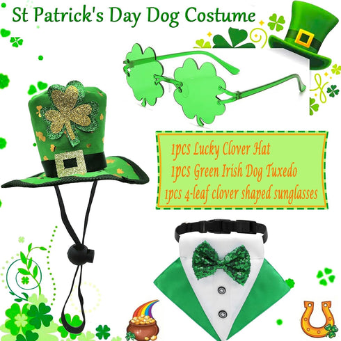 3PCS St. Patrick's Day Pet Costume - Dog Top Hat, Irish Tuxedo, and Accessories for Medium Large Dogs