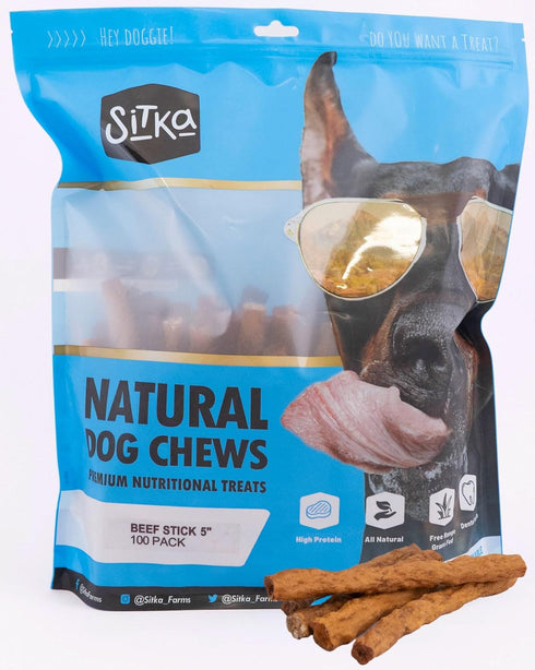 Sitka Farms Beef Sticks for Dogs 5 Inch - Crunchy Beef Munchy