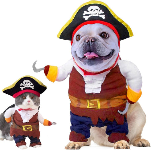 Dog Costume Pirates of The Caribbean Style - Funny Halloween Cosplay for Small to Medium Dogs & Cats, Corsair Dress Up