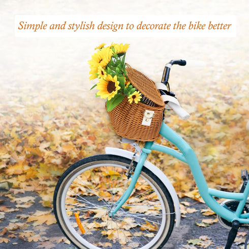 Kids Bike Basket Set, Handwoven Rattan Basket for Bike Scooter Tricycle with Lid and Shoulder Strap